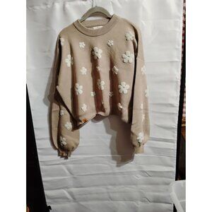 Simply Southern cropped sweater floral design beige excellent condition, school,